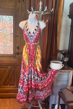 Boho Long Ruffle Dress, Hippie Dress, Open back Dress, Bohemian Festival Ethnic Dress, Boho Dress, Beach Halter Ruffle Boho Gypsy Dress