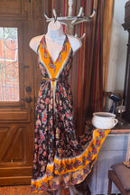 Boho Long Ruffle Dress, Hippie Dress, Open back Dress, Bohemian Festival Ethnic Dress, Boho Dress, Beach Halter Ruffle Boho Gypsy Dress