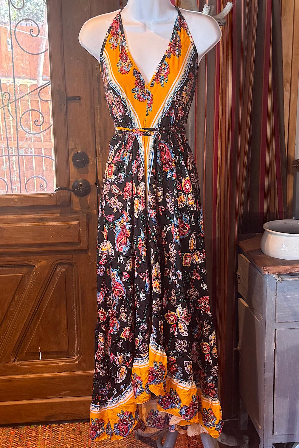 Boho Long Ruffle Dress, Hippie Dress, Open back Dress, Bohemian Festival Ethnic Dress, Boho Dress, Beach Halter Ruffle Boho Gypsy Dress