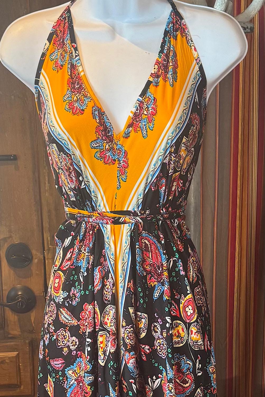 Boho Long Ruffle Dress, Hippie Dress, Open back Dress, Bohemian Festival Ethnic Dress, Boho Dress, Beach Halter Ruffle Boho Gypsy Dress