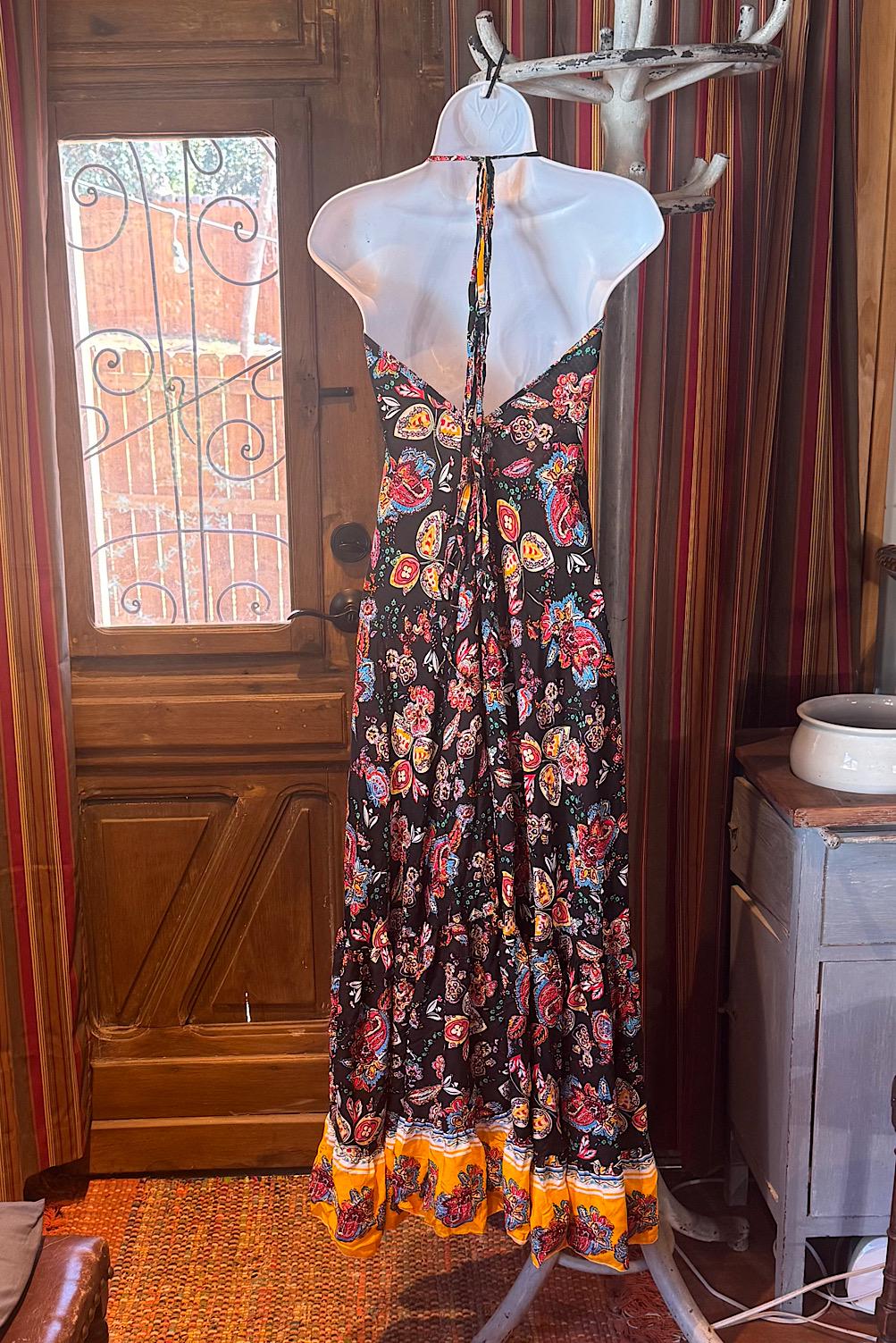 Boho Long Ruffle Dress, Hippie Dress, Open back Dress, Bohemian Festival Ethnic Dress, Boho Dress, Beach Halter Ruffle Boho Gypsy Dress