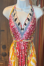 Boho Long Ruffle Dress, Hippie Dress, Open back Dress, Bohemian Festival Ethnic Dress, Boho Dress, Beach Halter Ruffle Boho Gypsy Dress