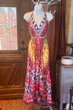 Boho Long Ruffle Dress, Hippie Dress, Open back Dress, Bohemian Festival Ethnic Dress, Boho Dress, Beach Halter Ruffle Boho Gypsy Dress