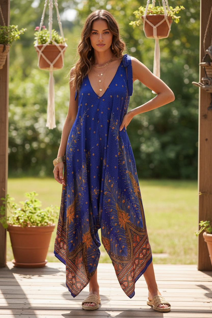 Boho Rayon Jumpsuit: Harem Yoga Festival Pants