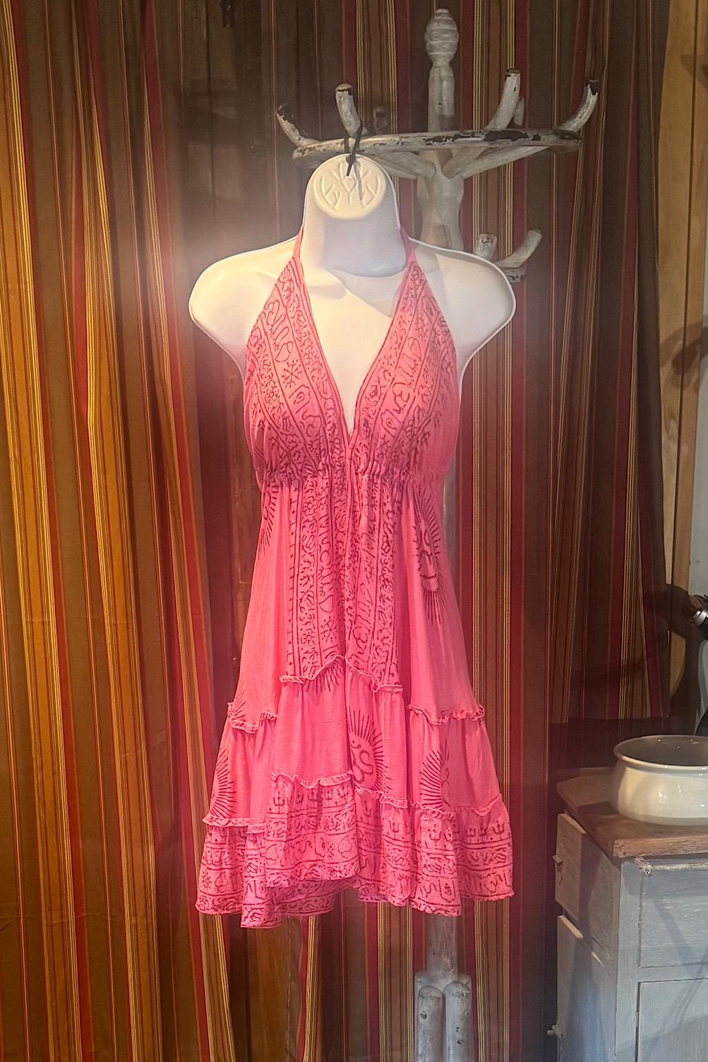 Boho Short Ruffle Dress, Hippie Dress, Open back Dress, Bohemian Festival Ethnic Dress, Boho Dress, Beach Halter Ruffle Boho Gypsy Dress