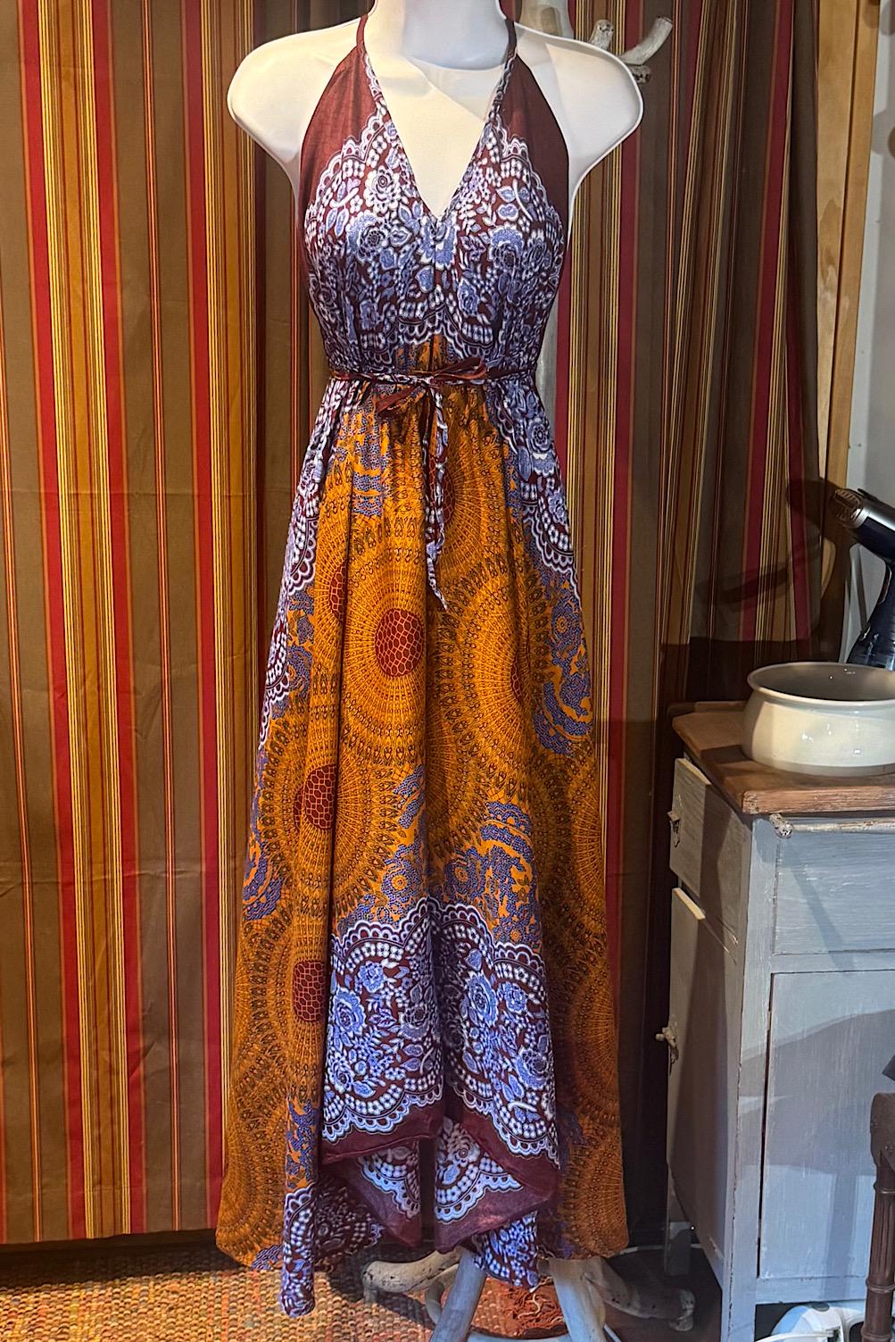 Boho Long printed Dress, Hippie Dress, Open back Dress, Bohemian Festival Ethnic Dress, Boho Dress, Beach Halter Ruffle Boho Gypsy Dress