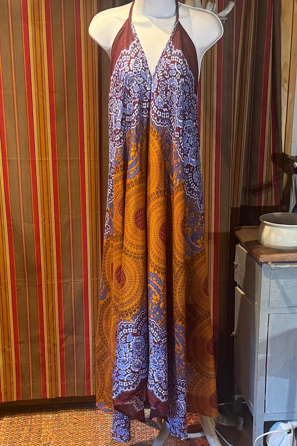 Boho Long printed Dress, Hippie Dress, Open back Dress, Bohemian Festival Ethnic Dress, Boho Dress, Beach Halter Ruffle Boho Gypsy Dress