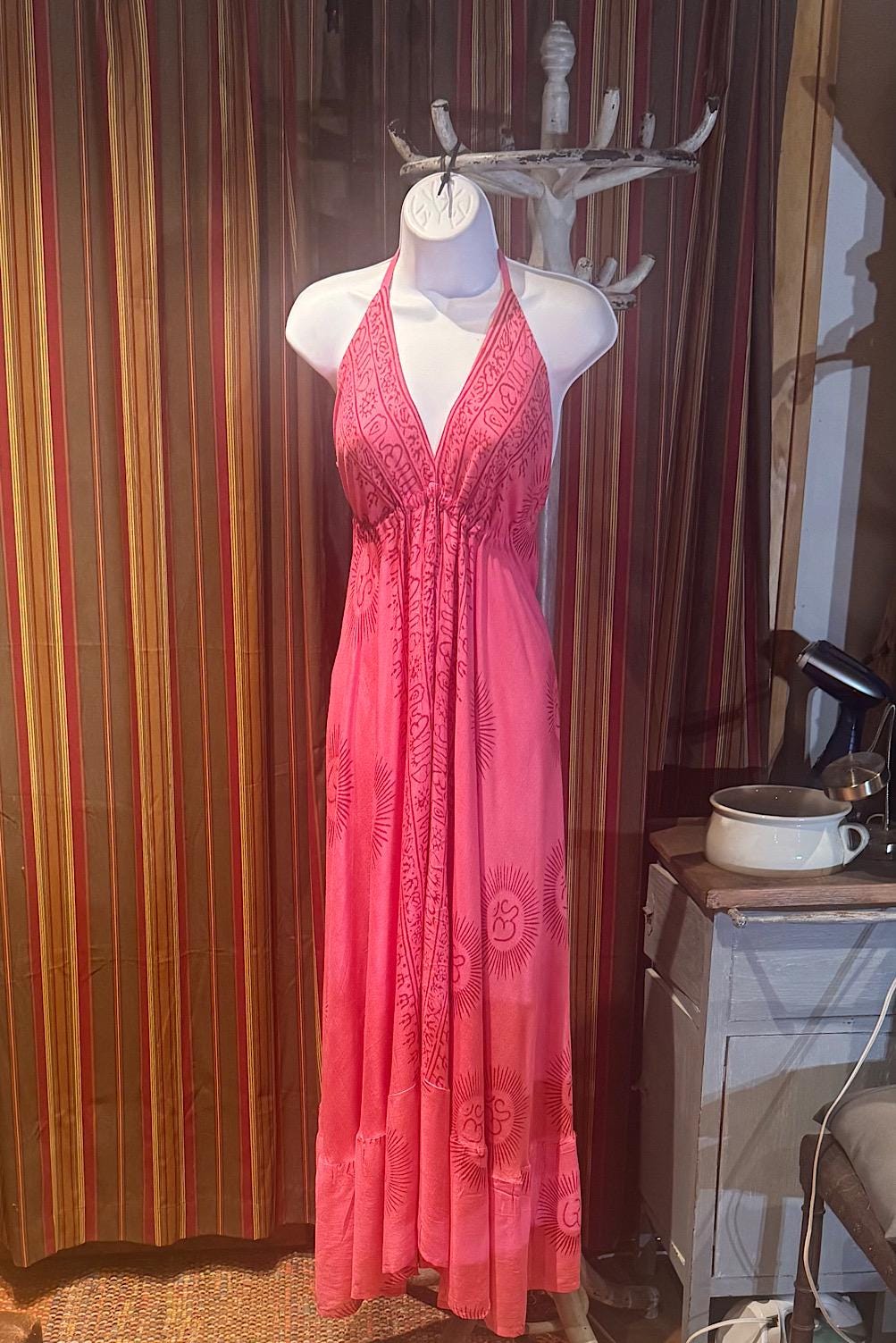 Boho Long Ruffle Dress, Hippie Dress, Open back Dress, Bohemian Festival Ethnic Dress, Boho Dress, Beach Halter Ruffle Boho Gypsy Dress