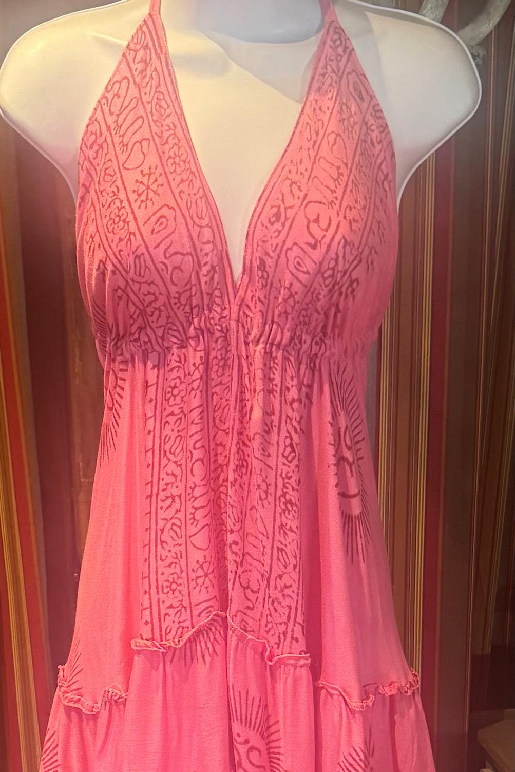 Boho Short Ruffle Dress, Hippie Dress, Open back Dress, Bohemian Festival Ethnic Dress, Boho Dress, Beach Halter Ruffle Boho Gypsy Dress