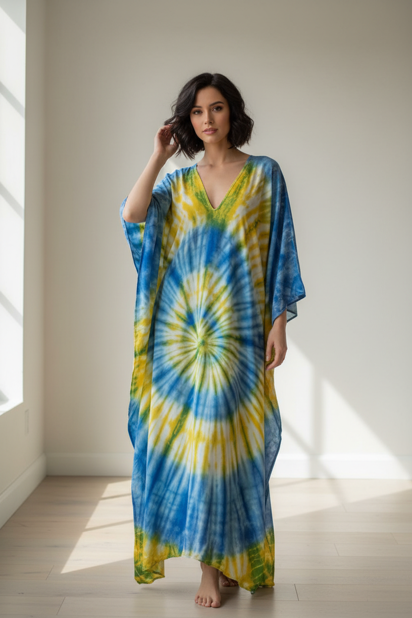 Kaftan Tie Dye Dress, Boho Kaftan kimono Dress, Hippie Kaftan Dress, Bohemian Festival Ethnic Kaftan, Boho Gypsy Dress, Beach Kimono Dress