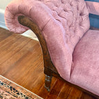 Antique Victorian Chaise Longue – New Velvet Upholstery, Tufted Back, Carved Wood Fainting Couch, Vintage Chaise Lounge Furniture