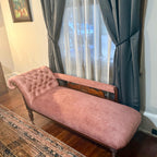 Antique Victorian Chaise Longue – New Velvet Upholstery, Tufted Back, Carved Wood Fainting Couch, Vintage Chaise Lounge Furniture