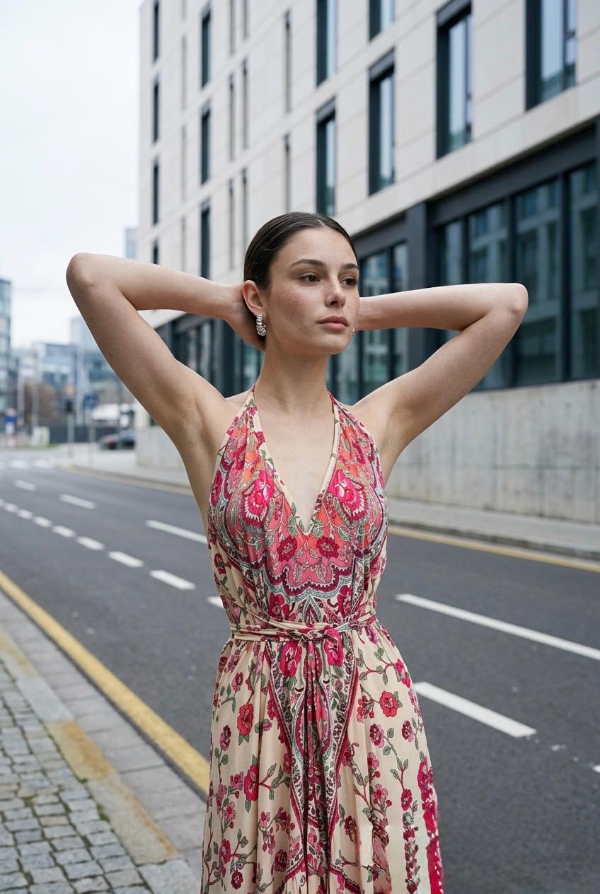 Boho Ruffle Long Dress, Hippie Dress, Open back Dress, Bohemian Festival Ethnic Dress, Boho Chic Dress, Beach Halter Ruffle Gypsy Dress
