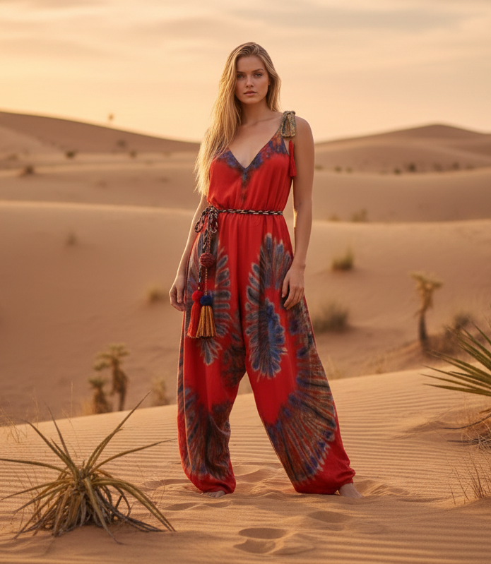 Boho Tie Dye Jumpsuit, Bohemian Clothing, Boho jumpsuit Harem Pants, Loose Yoga  Festival Pants, Wide Leg Women Festival Pants, Hippie Pants