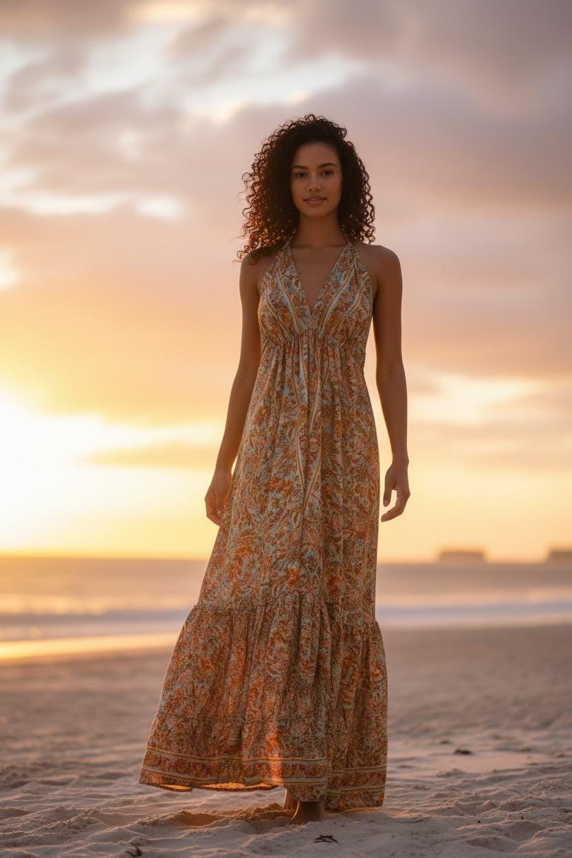 Boho Silk Dress Vintage Maxi Boho Ruffle Dress, Hippie Bohemian Dress, Gypsy Boho Dress Festival Dress, Recycled Ethnic Beach Sari Dress