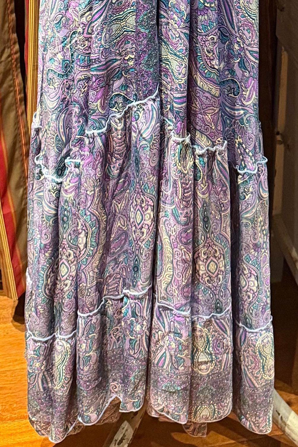 Boho Silk Dress Vintage Maxi Boho Ruffle Dress, Hippie Bohemian Dress, Gypsy Boho Dress Festival Dress, Recycled Ethnic Beach Sari Dress