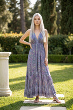 Boho Silk Dress Vintage Maxi Boho Ruffle Dress, Hippie Bohemian Dress, Gypsy Boho Dress Festival Dress, Recycled Ethnic Beach Sari Dress