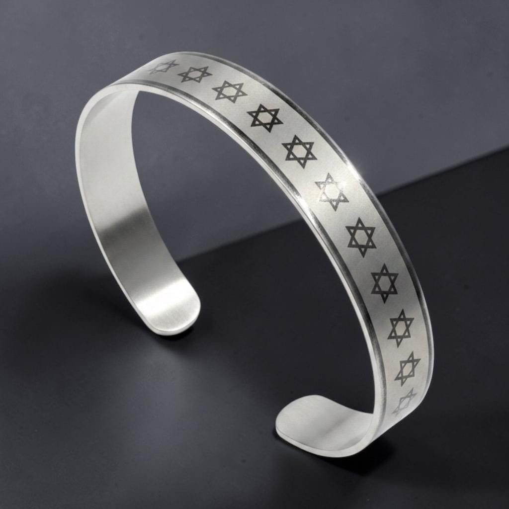 Stainless SteelStar Of David Cuf Bracelet, Support Israel Kabbalah Magen David Jewish Cuf Bracelet, Spiritual Jewish Cuf