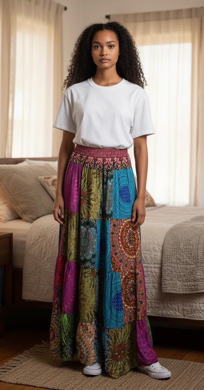Ethnic, Hippie, Festival, Patchwork, Bohemian skirt, additional view 3 from Ariel La Boutique