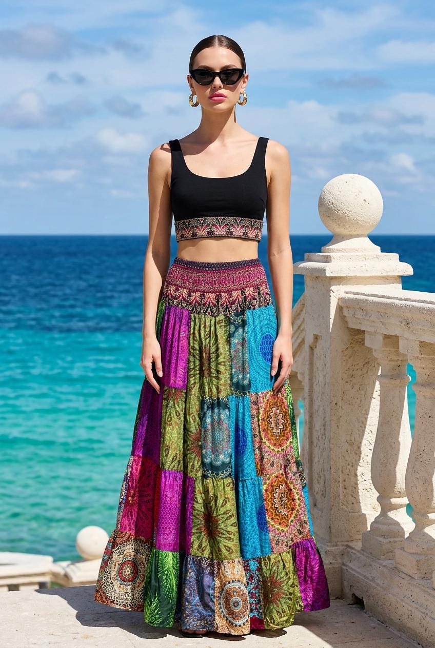 Ethnic, Hippie, Festival, Patchwork, Bohemian skirt, additional view 4 from Ariel La Boutique
