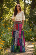 Boho long Skirt, Patchwork Long Maxi Skirt, Bohemian Boho Chic Festival Skirt, Ethnic Hippie Summer One Size Feminine Long Skirt, Boho SkIrt