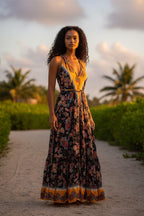 Boho Long Ruffle Dress, Hippie Dress, Open back Dress, Bohemian Festival Ethnic Dress, Boho Dress, Beach Halter Ruffle Boho Gypsy Dress