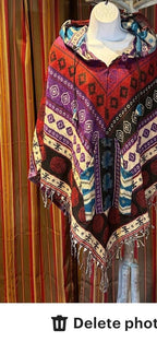 Festival hooded poncho, unisex one size woolen blend Festival Boho Woven, center pocket Hippie Bohemian Ethnic festival Gypsy Poncho