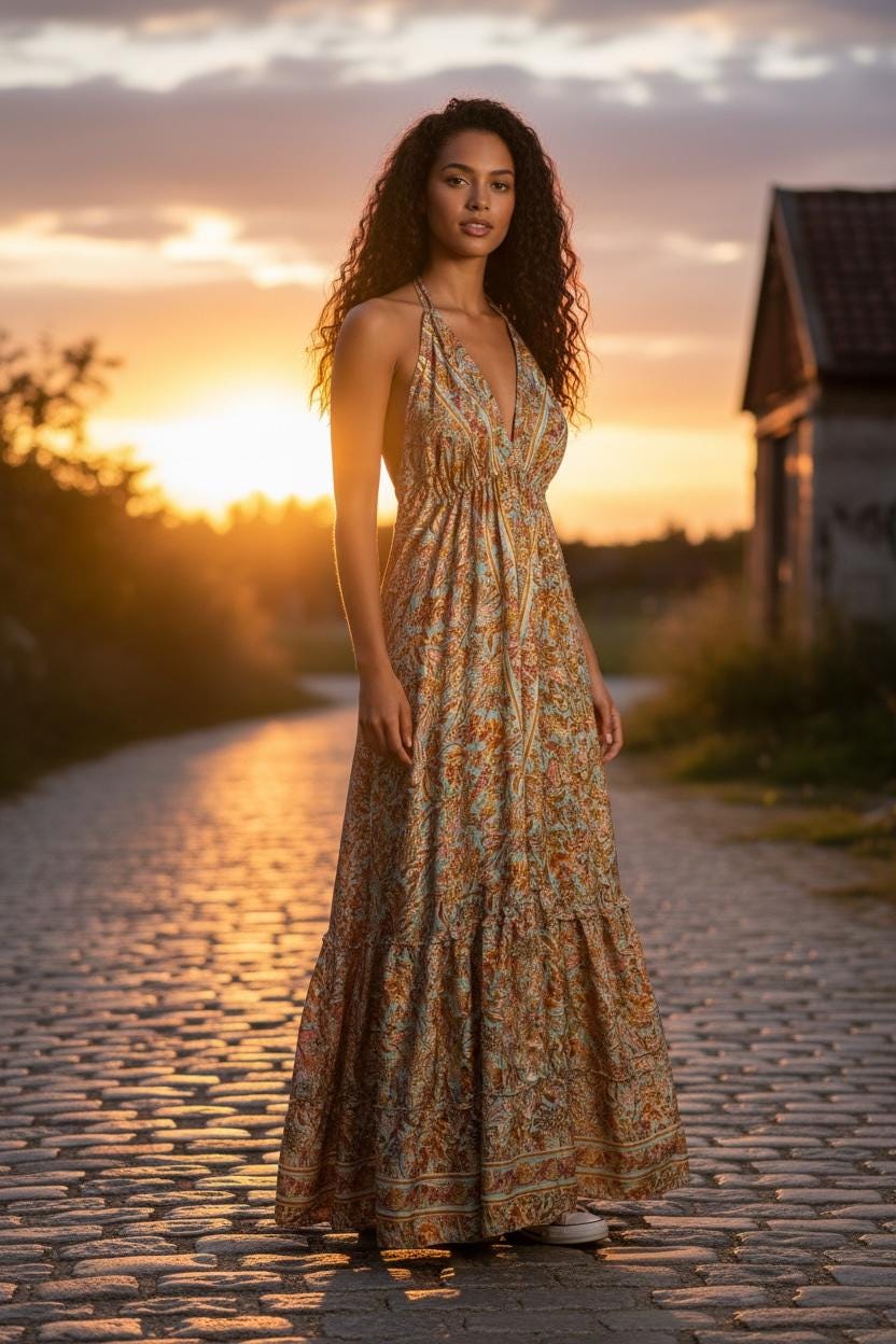 Boho Silk Dress Vintage Maxi Boho Ruffle Dress, Hippie Bohemian Dress, Gypsy Boho Dress Festival Dress, Recycled Ethnic Beach Sari Dress