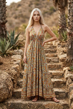 Boho Silk Dress Vintage Maxi Boho Ruffle Dress, Hippie Bohemian Dress, Gypsy Boho Dress Festival Dress, Recycled Ethnic Beach Sari Dress