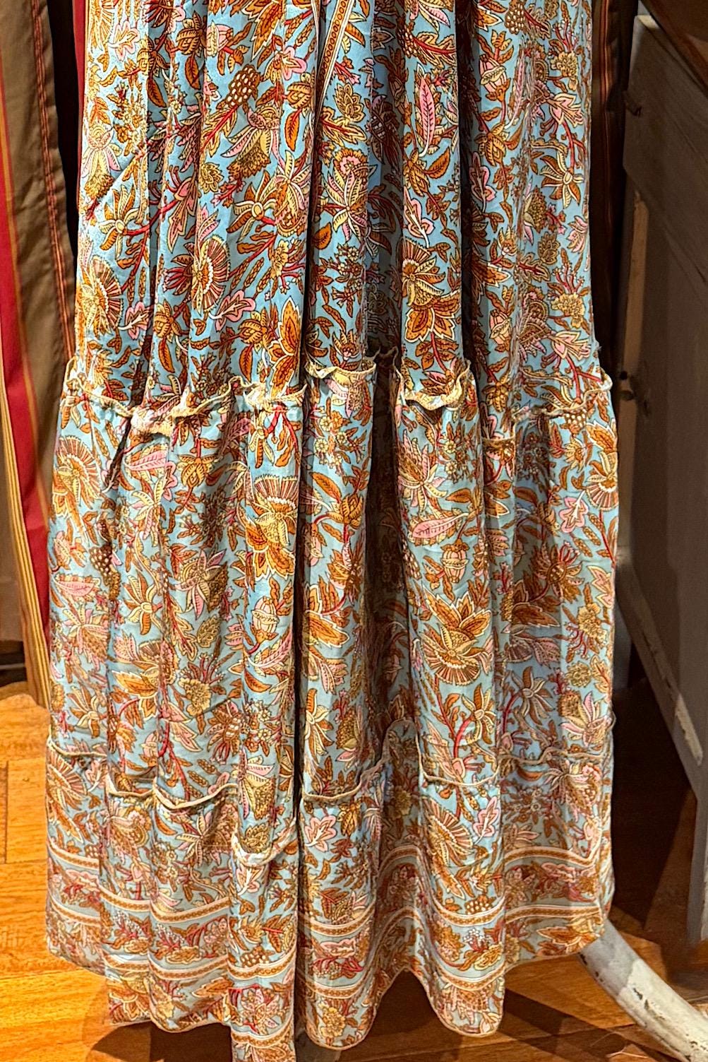 Boho Silk Dress Vintage Maxi Boho Ruffle Dress, Hippie Bohemian Dress, Gypsy Boho Dress Festival Dress, Recycled Ethnic Beach Sari Dress