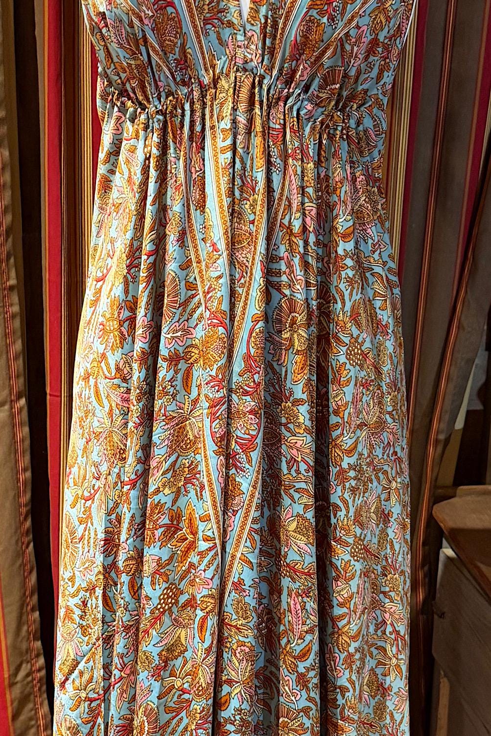 Boho Silk Dress Vintage Maxi Boho Ruffle Dress, Hippie Bohemian Dress, Gypsy Boho Dress Festival Dress, Recycled Ethnic Beach Sari Dress