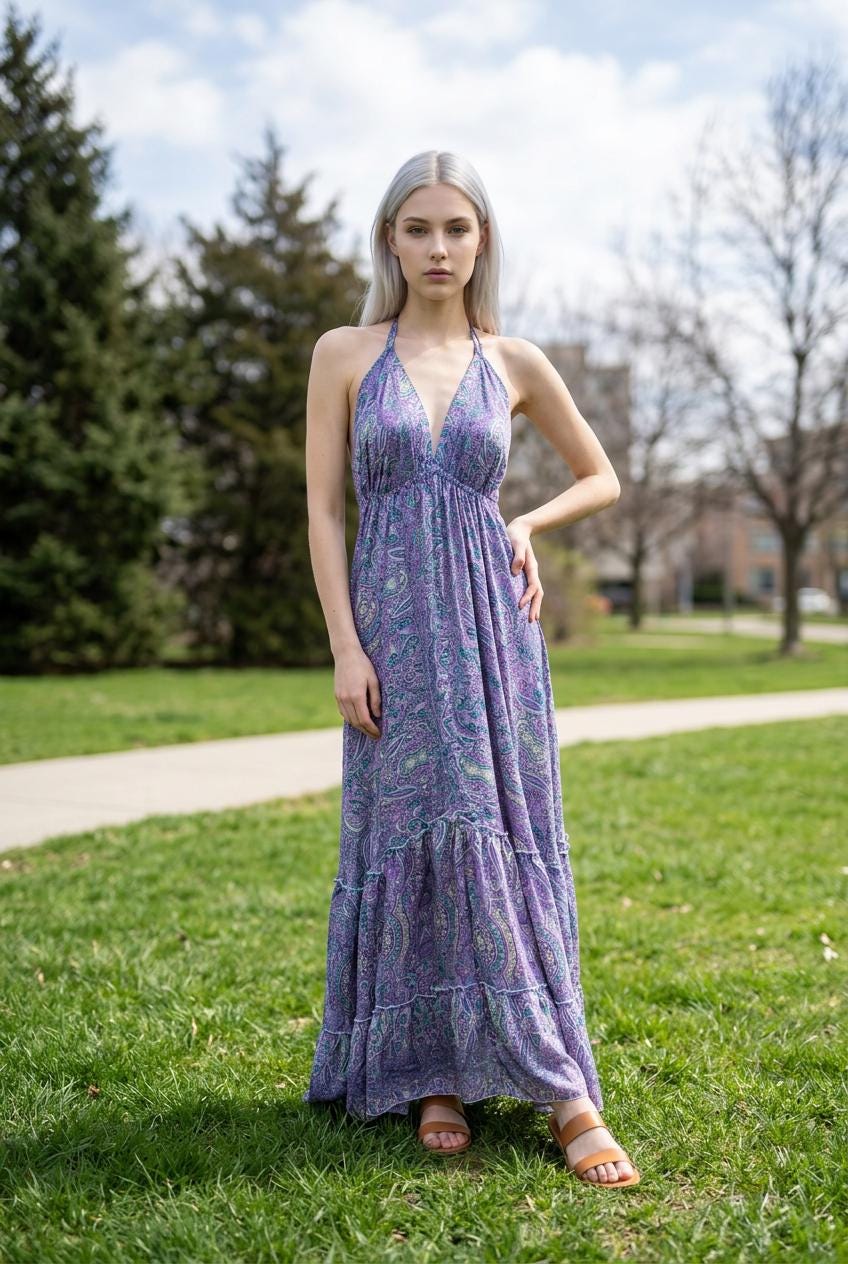 Boho Silk Dress Vintage Maxi Boho Ruffle Dress, Hippie Bohemian Dress, Gypsy Boho Dress Festival Dress, Recycled Ethnic Beach Sari Dress