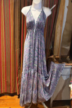 Boho Silk Dress Vintage Maxi Boho Ruffle Dress, Hippie Bohemian Dress, Gypsy Boho Dress Festival Dress, Recycled Ethnic Beach Sari Dress