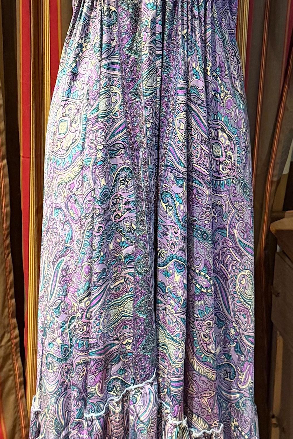 Boho Silk Dress Vintage Maxi Boho Ruffle Dress, Hippie Bohemian Dress, Gypsy Boho Dress Festival Dress, Recycled Ethnic Beach Sari Dress