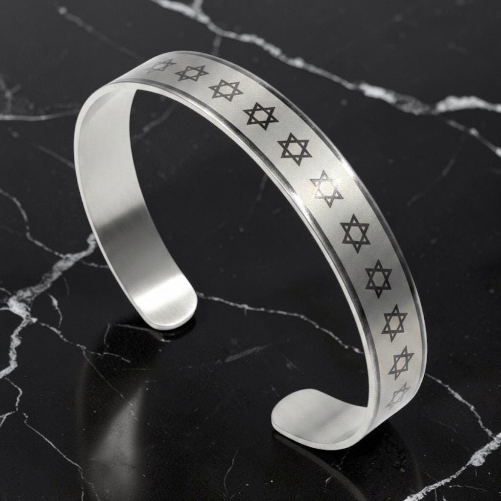 Stainless SteelStar Of David Cuf Bracelet, Support Israel Kabbalah Magen David Jewish Cuf Bracelet, Spiritual Jewish Cuf