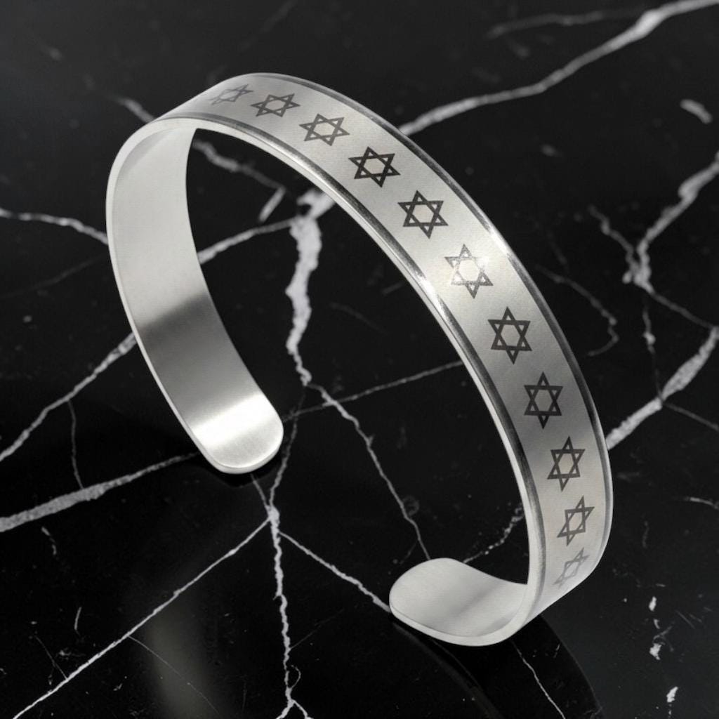 Stainless SteelStar Of David Cuf Bracelet, Support Israel Kabbalah Magen David Jewish Cuf Bracelet, Spiritual Jewish Cuf
