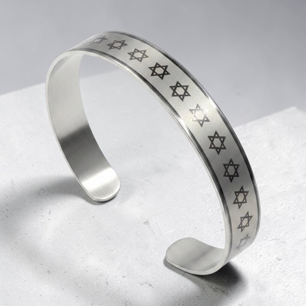 Stainless SteelStar Of David Cuf Bracelet, Support Israel Kabbalah Magen David Jewish Cuf Bracelet, Spiritual Jewish Cuf