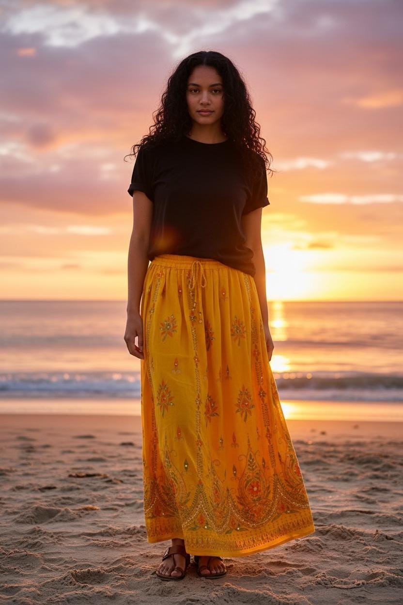 Sequined, Ethnic, Hippie, Festival, Bohemian skirt, alternate view from Ariel La Boutique