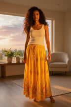 Boho long skirt, Sequined Embroidery Long Maxi Skirt, Bohemian Chic Festival Ethnic Hippie Summer One Size Feminine Long Skirt.