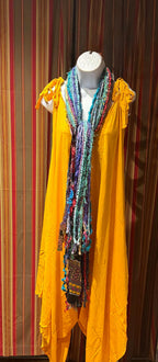 Boho Fringe Festival Long Scarf, gift for her, Yarn Ribbon Scarf,Bohemian Recycled Vintage Silk Sari Yarns Ribbons, Hippie Fringe Scarf